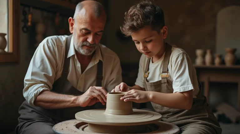 Мастер обучает ученика основам ремесленного дела