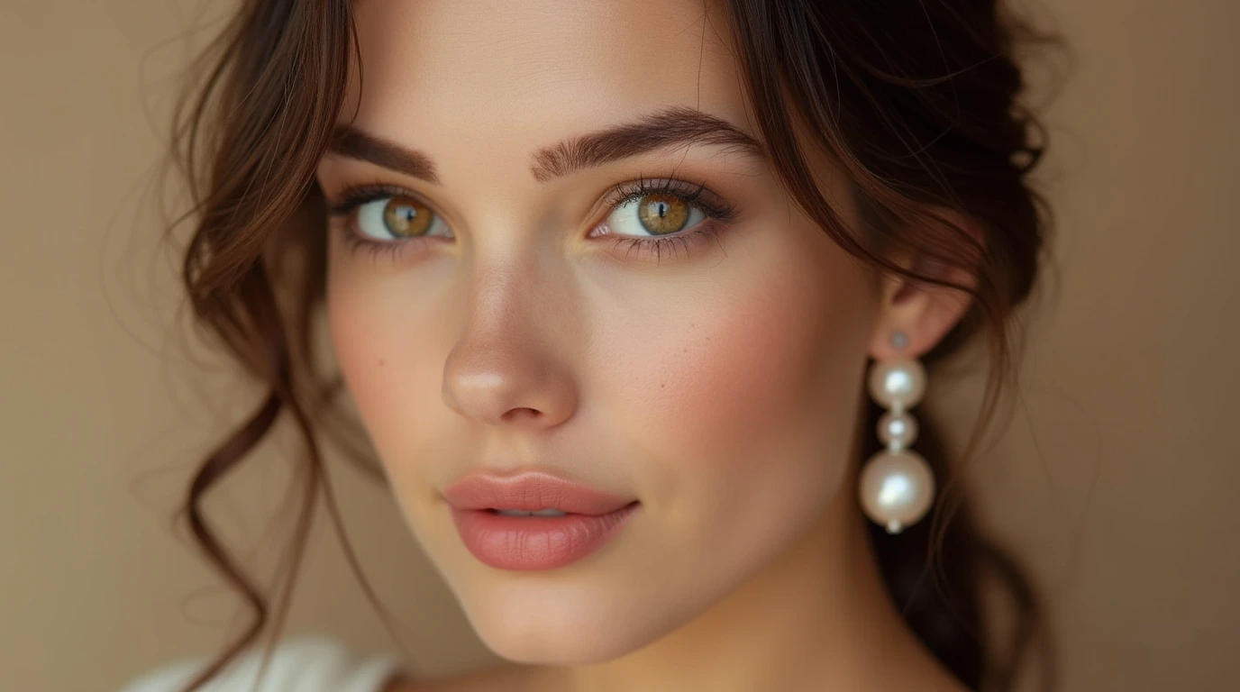 Женщина с серьгами из жемчуга крупным планом.