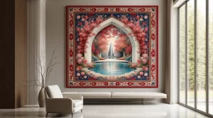 Узбекский ковер, использованный как декоративная настенная панель в современном интерьере