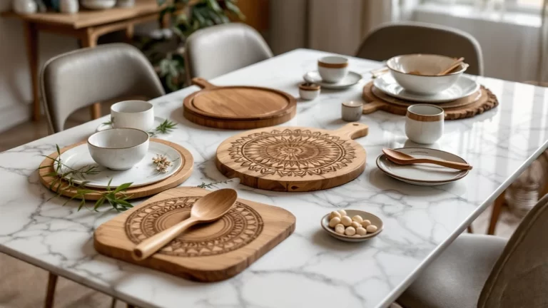 Сервировка стола с использованием узбекских резных деревянных изделий.