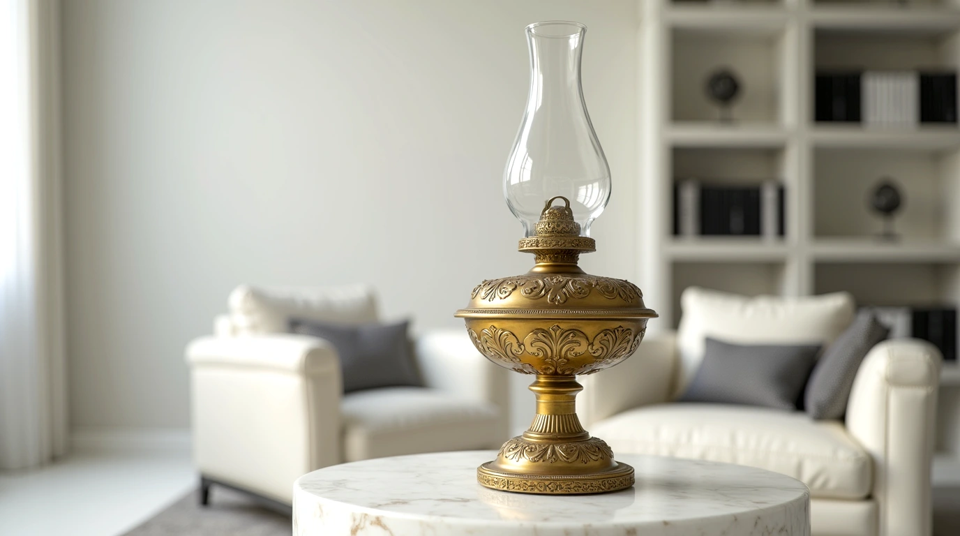 Старинный светильник с изящной гравировкой и патиной на поверхности