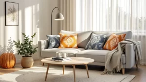 Декоративные подушки из узбекского адраса в светлой гостиной.