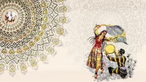 Узбекский орнамент и танцующие фигуры, олицетворяющие национальные традиции